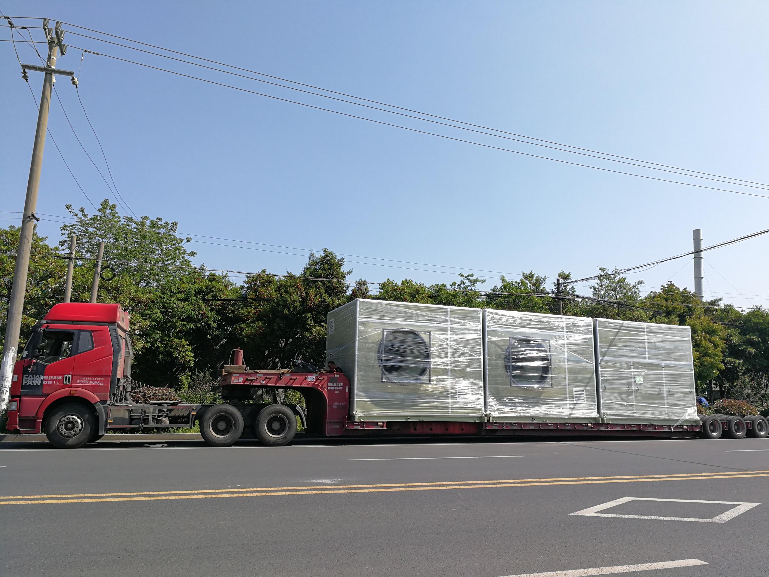 苏州顶裕3台玻璃钢隔音箱风机发往杭州垃圾压缩中转站的除臭项目